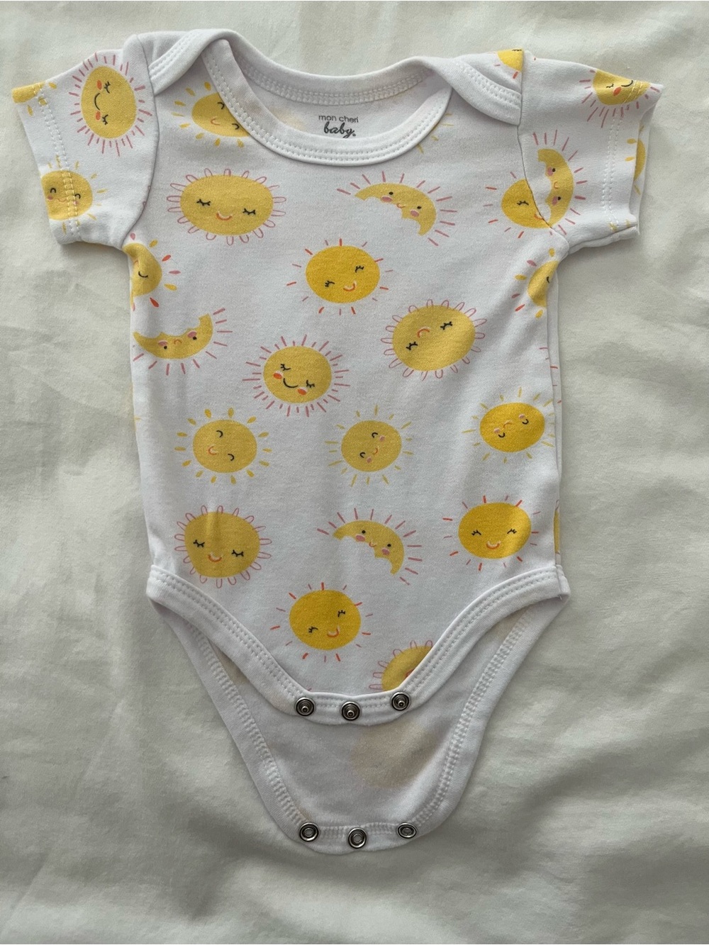 Mon Cheri White & Yellow Sunny Faces Baby One-Piece Bodysuit
